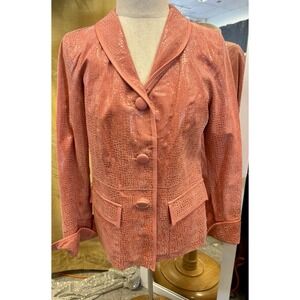Vintage Bradley Bayou Women's Leather Biker Jacket Snake Skin Print Small Pink